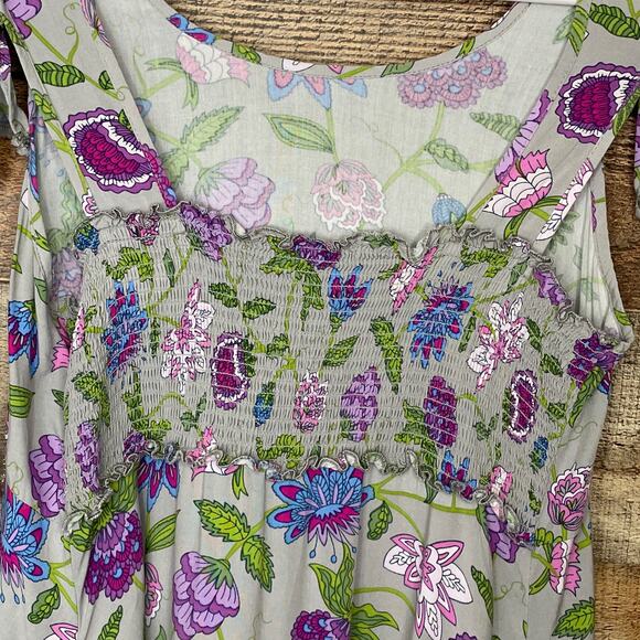 Matilda Jane 435 Ever and Ever Gray Floral Smocked Cold Shoulder Dress Size 14 - Picture 8 of 12